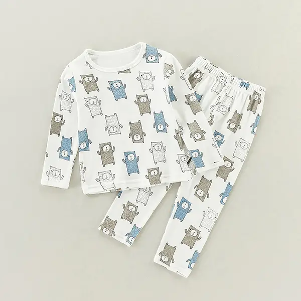 cute bear allover print pajama set 1